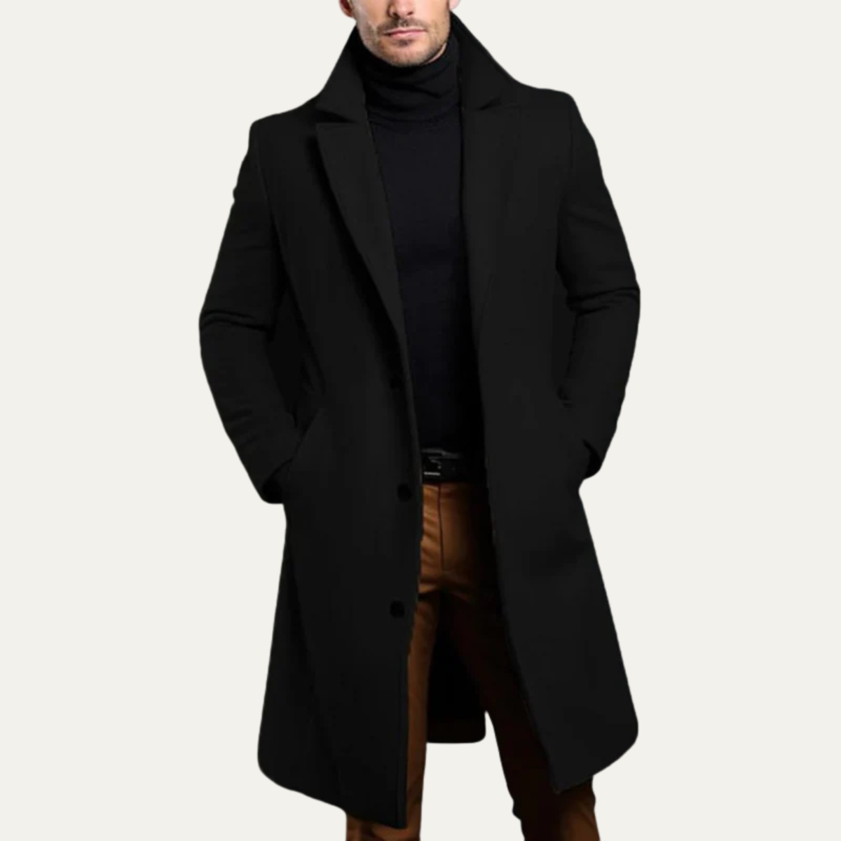 Constantine men's black wool overcoat in Black