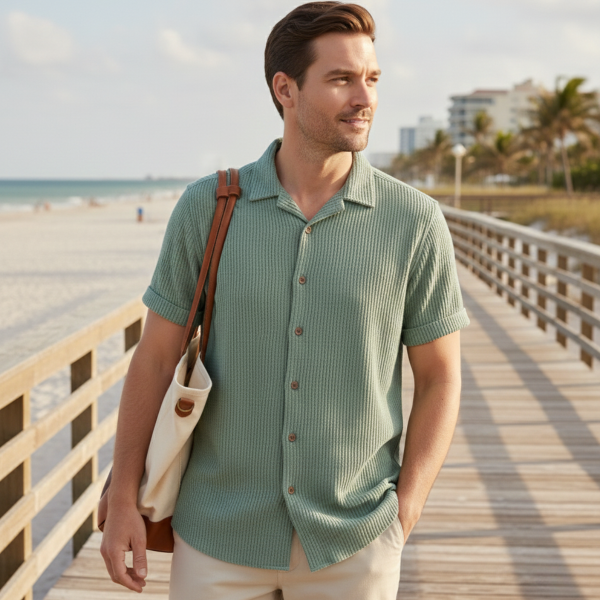 Oliver | Waffle Knit Short Sleeve Button-Up Shirt