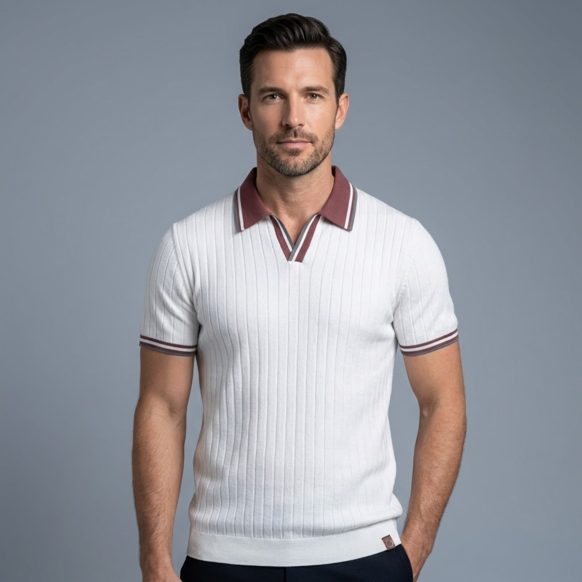 Heath | Ribbed Knit Short Sleeve Polo Shirt