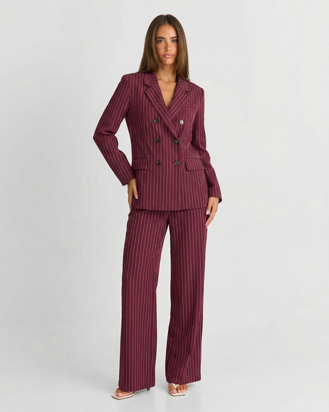 Evie | Classic Stripe Double Breasted Trouser Suit Set