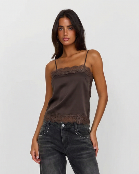 Kate | Silk Satin Lace Trim Camisole Top