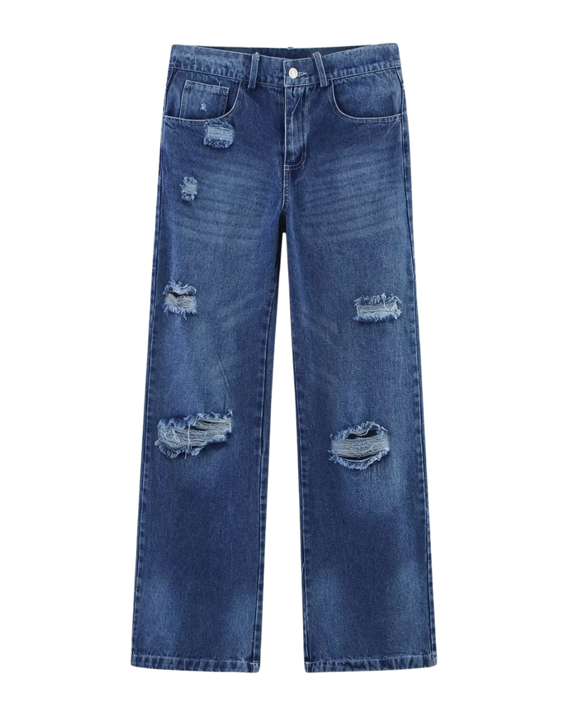Wren | High Rise Straight Leg Distressed Jeans