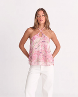 Lena | Floral Chiffon Ruffle Halter Top
