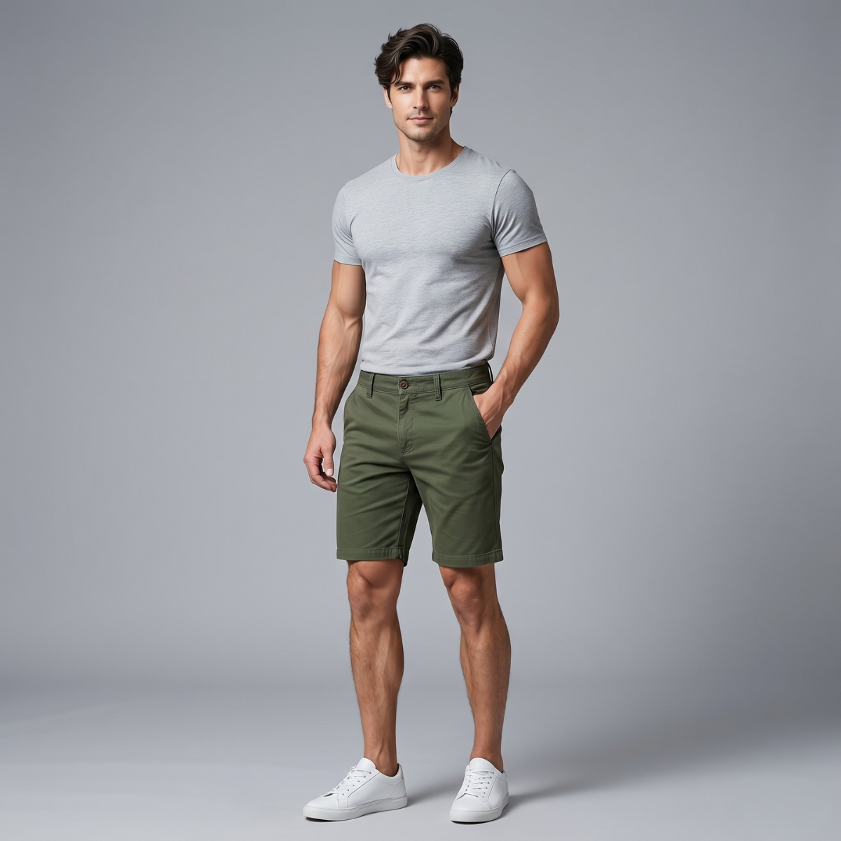 Giles Cotton Casual Shorts Army Green