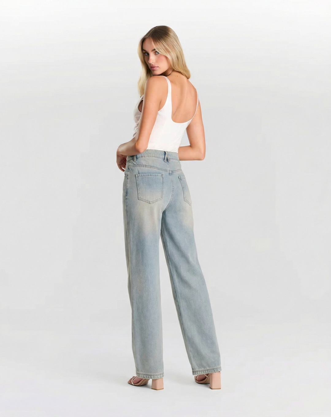 Connie | Faded Wash Wide Leg Jeans
