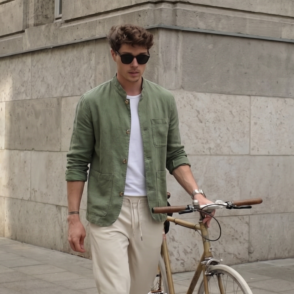 Ingram linen shirt jacket detail view 2