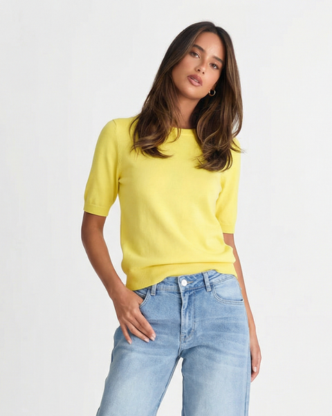 Tilly | Crew Neck Short Sleeve Ribbed Premium Knit Top
