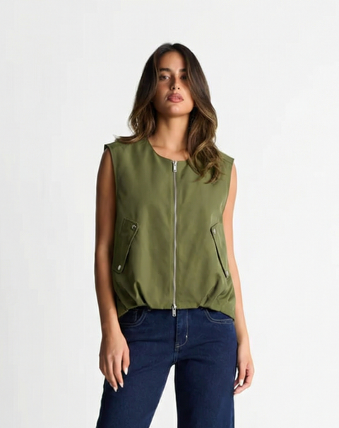 Hannah | Cropped Utility Zip Vest
