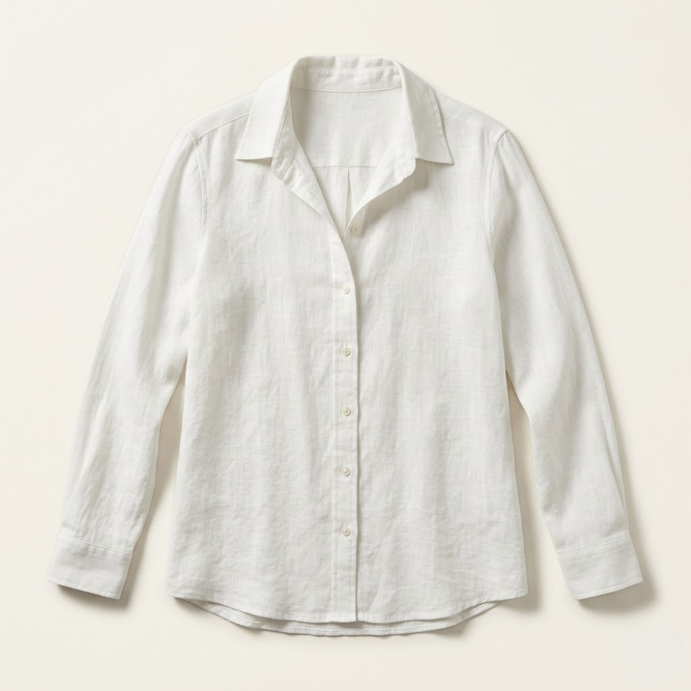 Sabina linen button down blouse in White