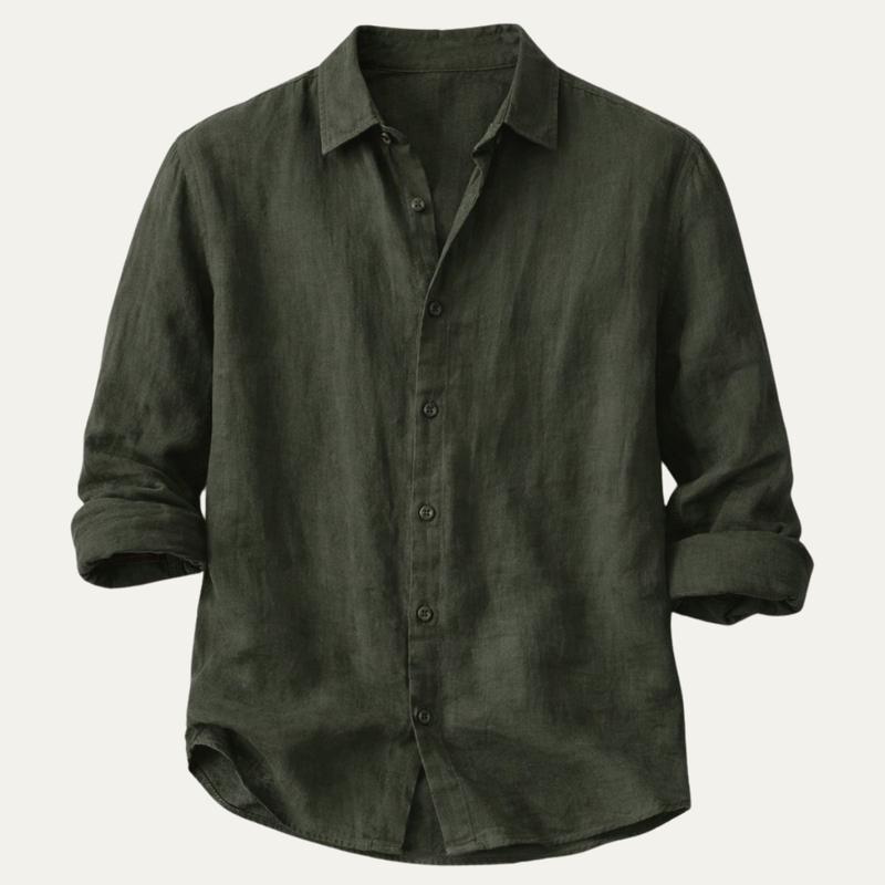 Bellamy linen button-up shirt in Army Green
