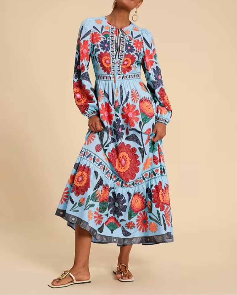 Tamsin floral puff sleeve maxi dress in Blue