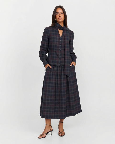 Anna | Plaid Woven Top Midi Skirt Co-ord Set