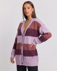 Severine | Women's Oversized Striped Cardigan Orange and Purple