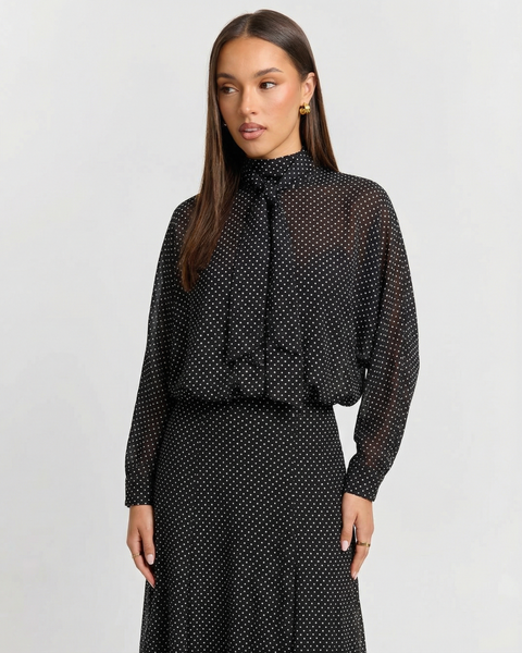Lucy | Polka Dot Chiffon Tie Neck Matching Set