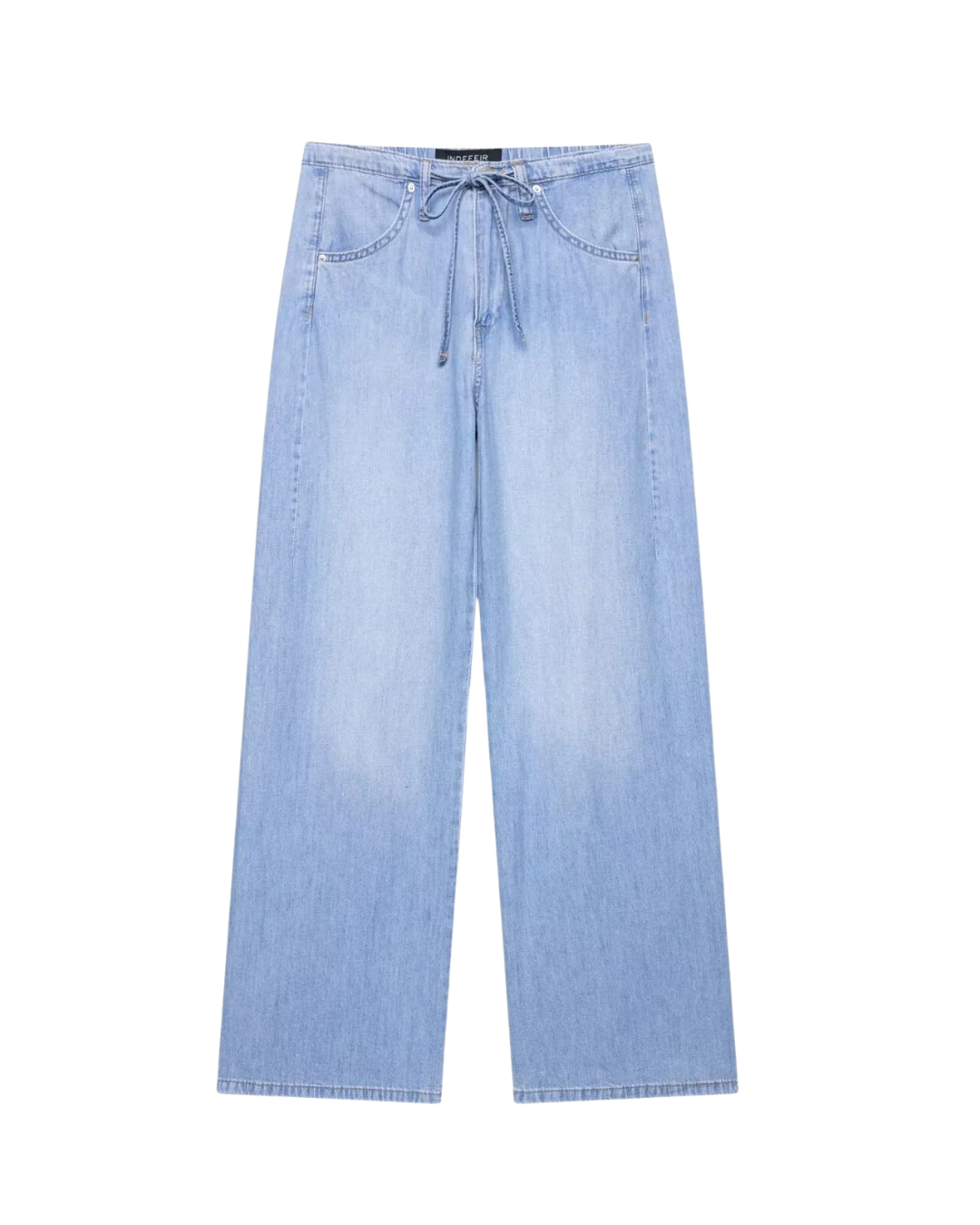 Camille | Summer Wide Leg Jeans Light Blue Drawstring High Waisted