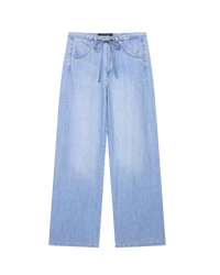 Camille | Summer Wide Leg Jeans Light Blue Drawstring High Waisted