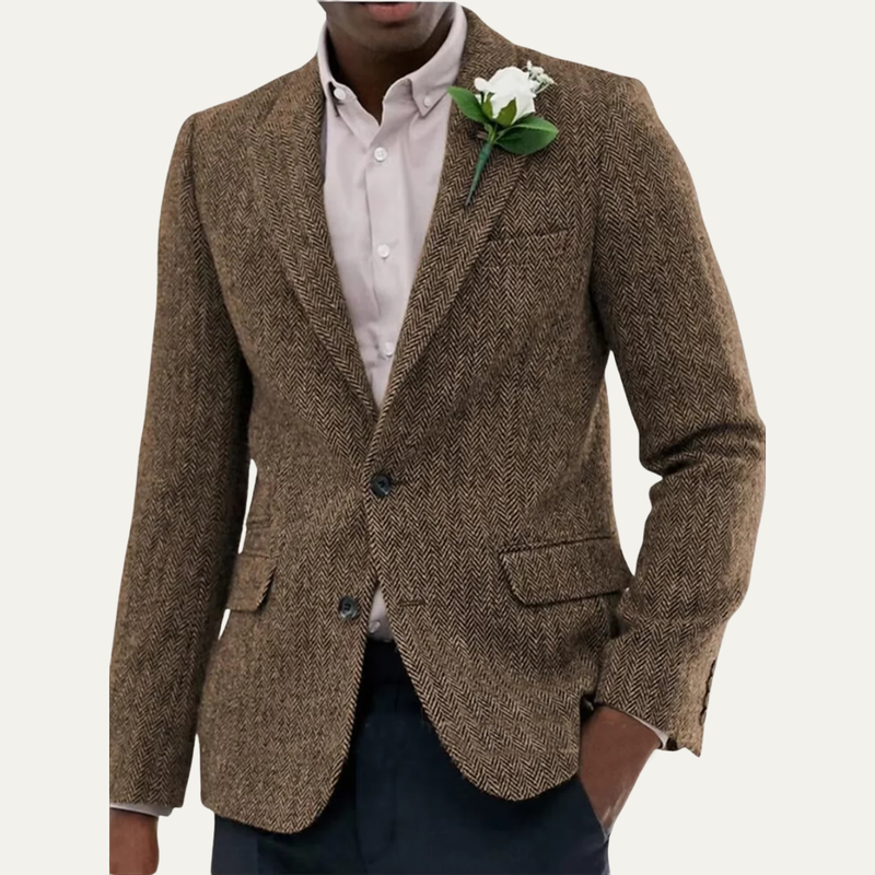 Cuthbert herringbone tweed blazer in Brown