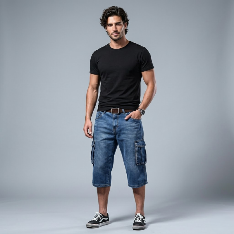 Gus Denim Cargo Shorts Blue