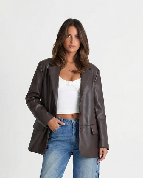 Maddison | Oversized Faux Leather Blazer
