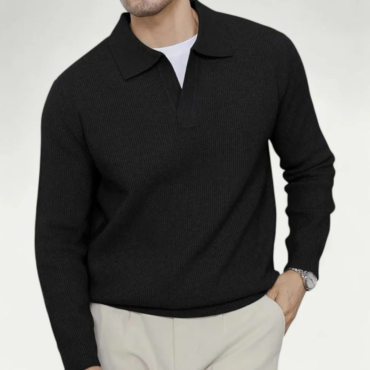 Enzo | Men's Knitted Long Sleeve Open Collar Polo Jumper