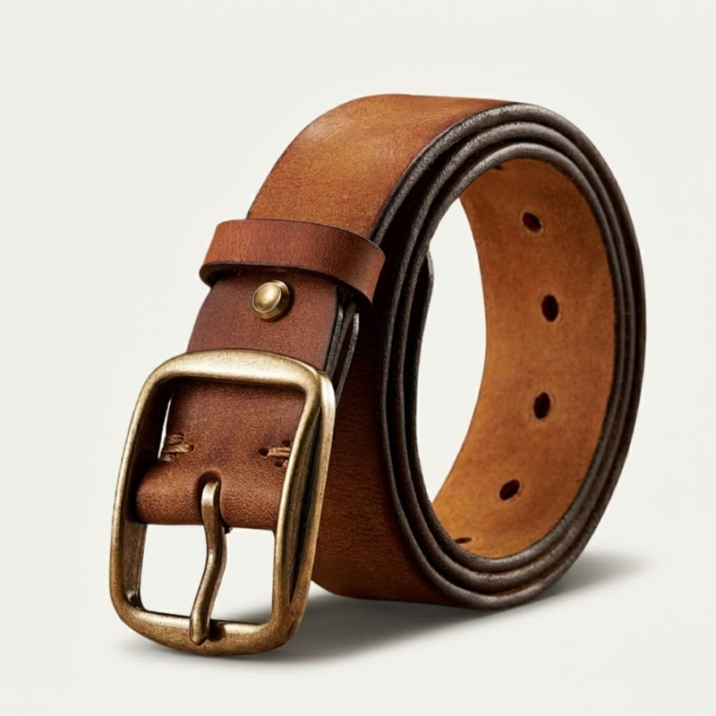 Elton | Thick Cowhide Leather Belt with Metal Pin Buckle