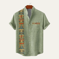 Jude | Retro Ethnic Pattern Short Sleeve Linen Shirt