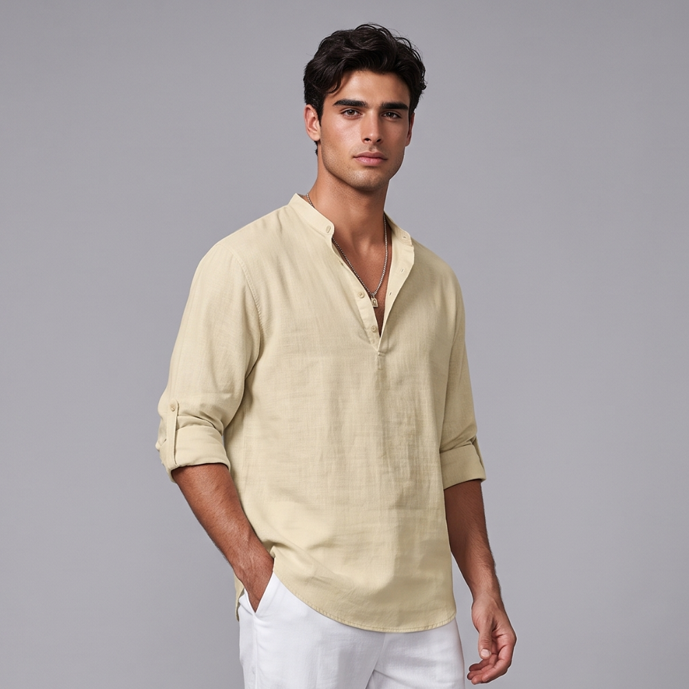 Kermit | Cotton Linen Long Sleeve Henley Shirt
