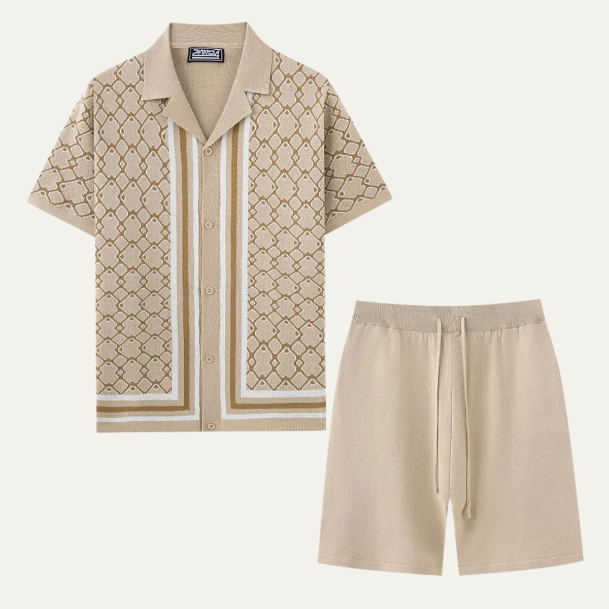 Patrick Cuban collar knitted shirt and shorts set