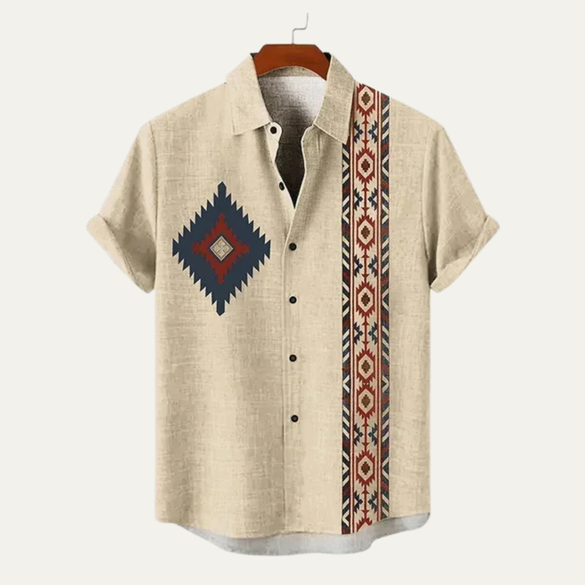Jude | Retro Ethnic Pattern Short Sleeve Linen Shirt