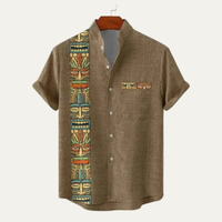 Jude | Retro Ethnic Pattern Short Sleeve Linen Shirt