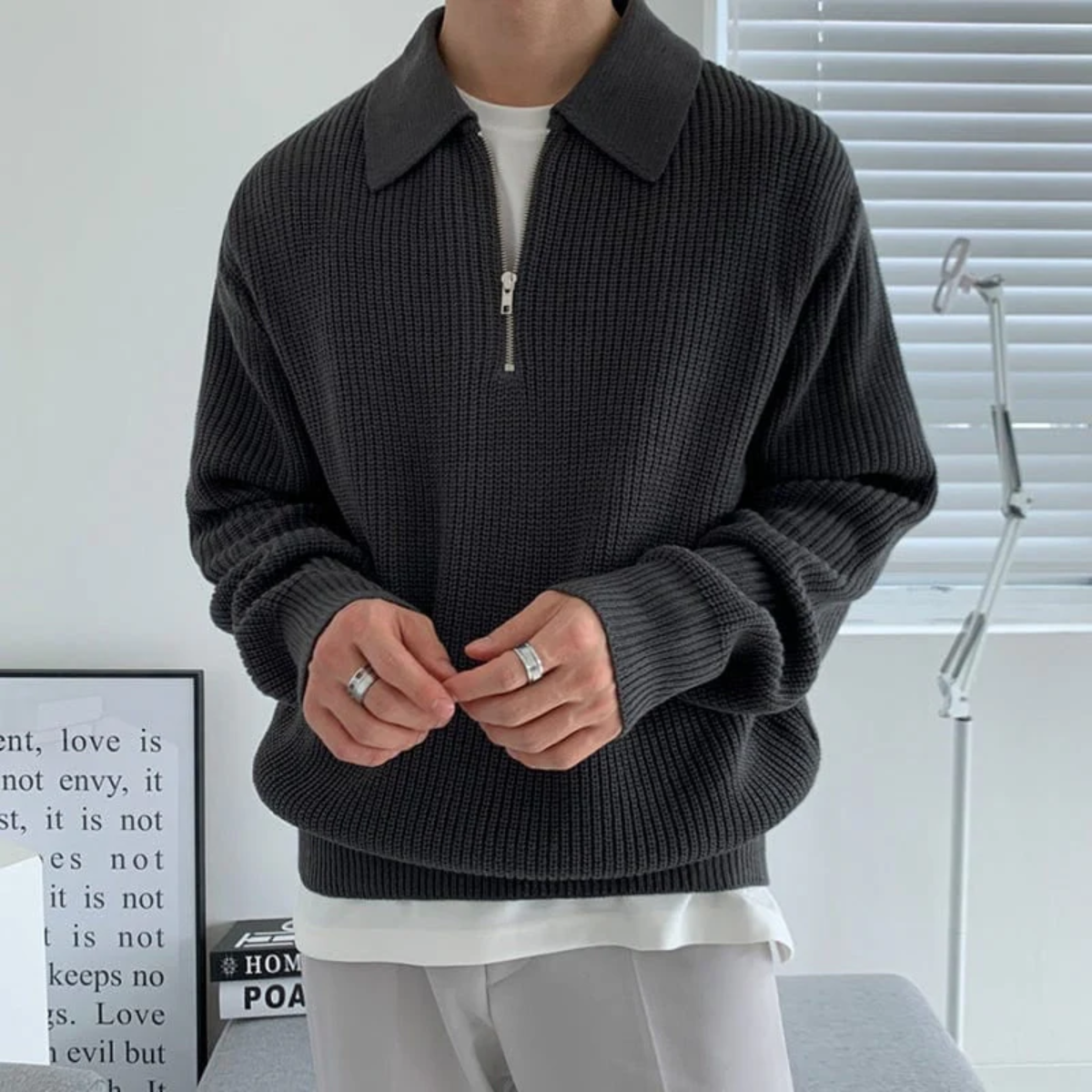 Montgomery | High Collar Slim Fit Half Zip Jumper