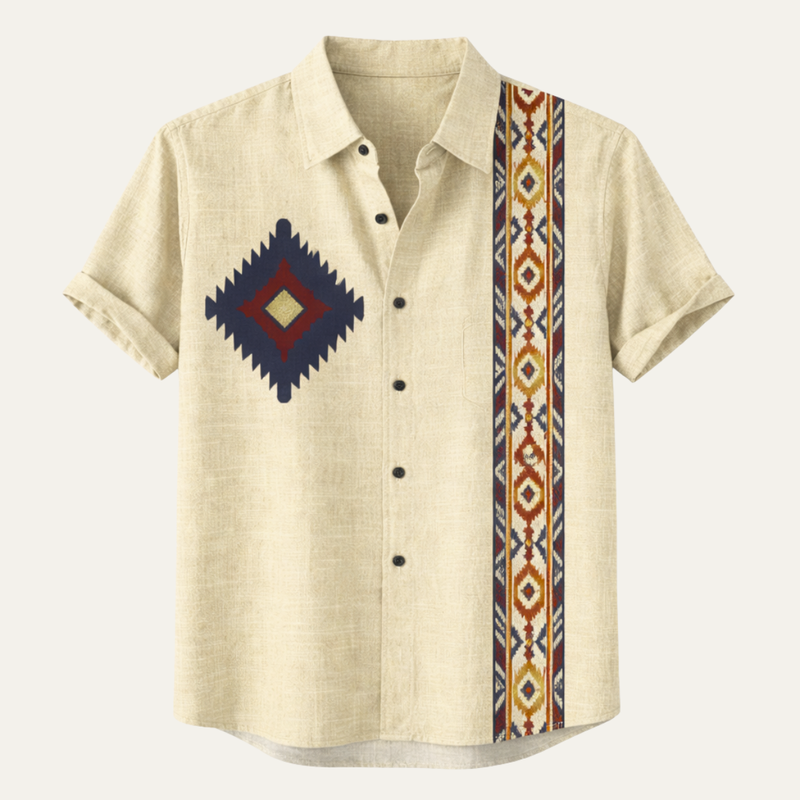 Jovan | Patterned Retro Cotton Linen Summer Shirt