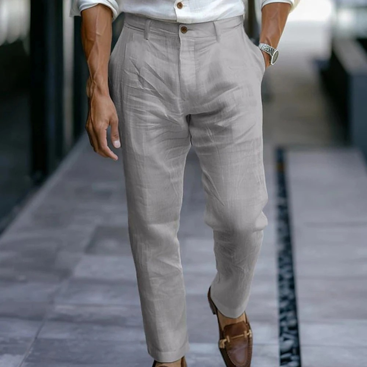 Berkeley linen trousers in Grey relaxed fit ankle length