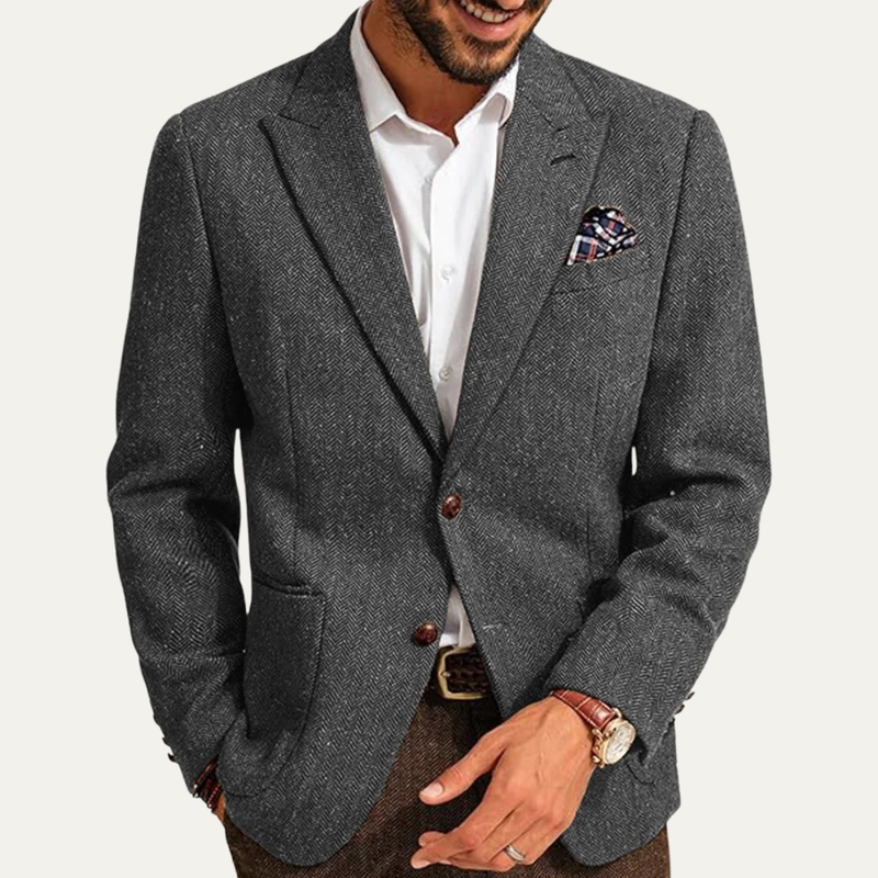 August | Men's Herringbone Wool Tweed Blazer