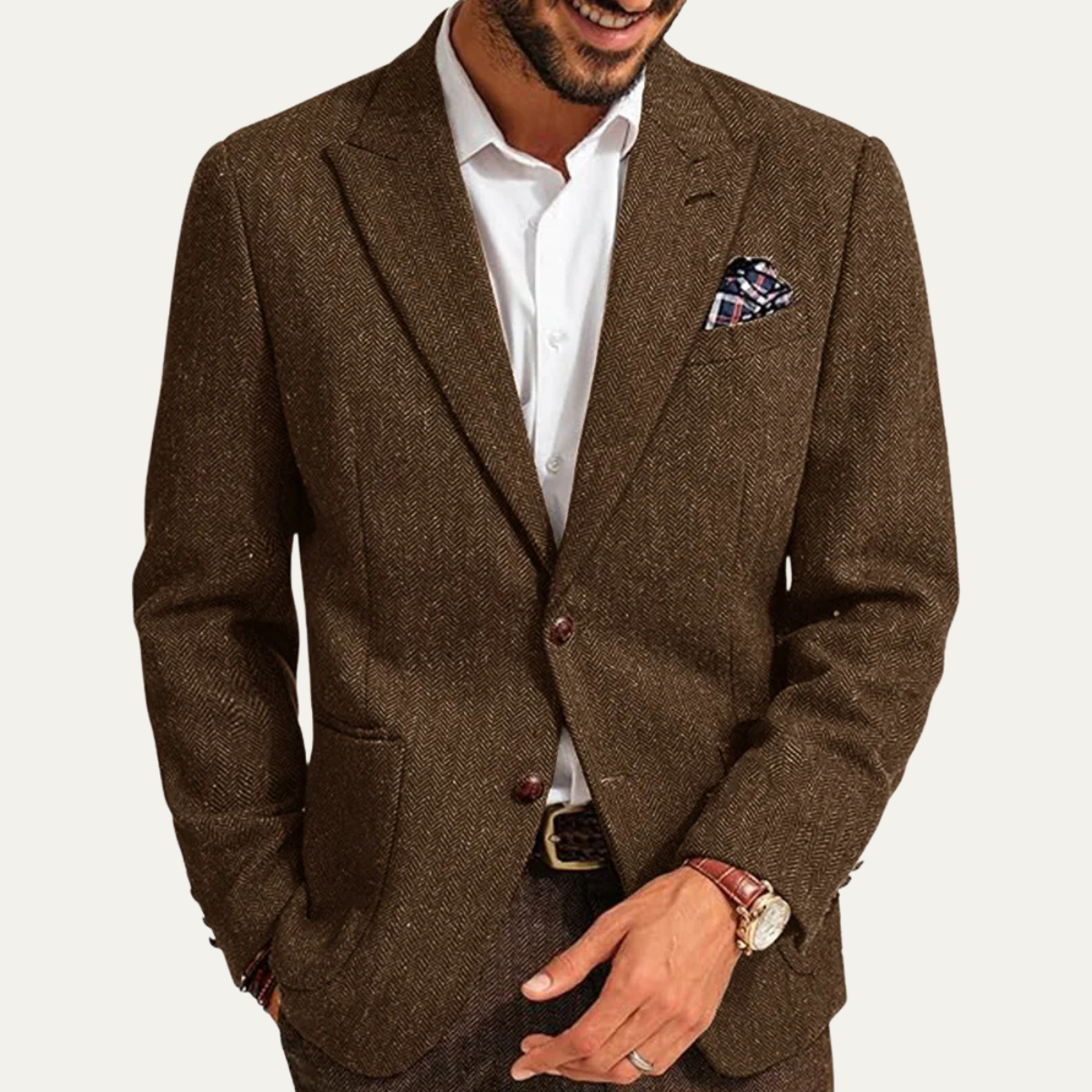 August | Men's Herringbone Wool Tweed Blazer