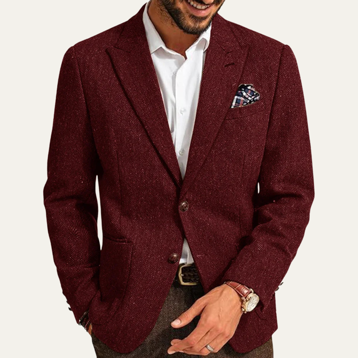 August | Men's Herringbone Wool Tweed Blazer