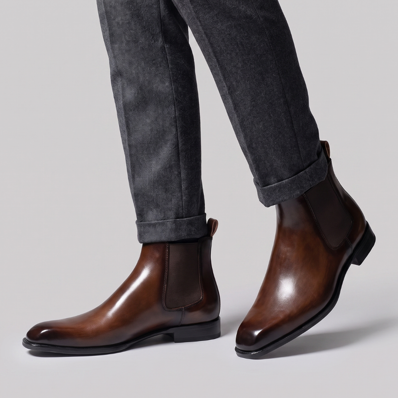 Angus | Men's Sleek Slip On Leather Ankle Dress Boots