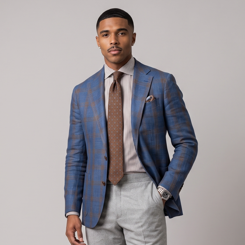 Baxter | Classic Tailored Fit Plaid Suit Blazer