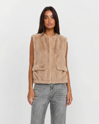 Celine | Teddy Borg Jacket Faux Fur Beige Sleeveless Zip Up