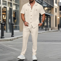 Algernon men's linen short sleeve matching set in Khaki