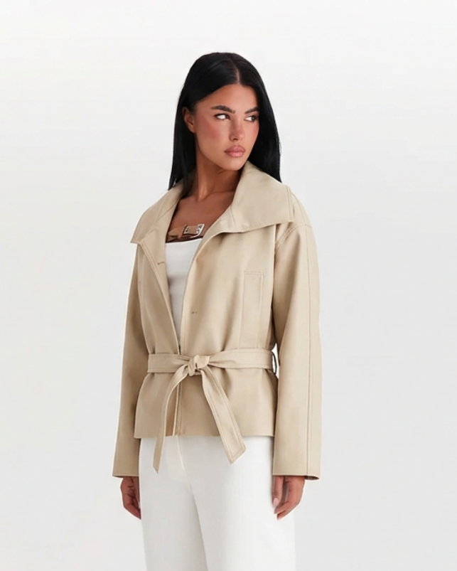 Bea | Casual Belted Blazer Cream Long Sleeve Lightweight