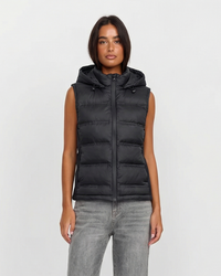 Kit | Puffer Jacket Black Quilted Hooded Sleeveless Zip Up