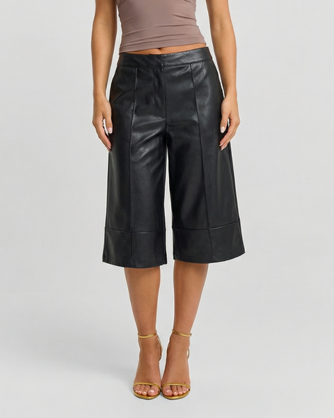 Felicity | High-Waist Wide Leg Faux Leather Capri Trousers