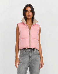 Kira | Quilted Puffer Vest Pink Sleeveless Reversible Padded Gilet