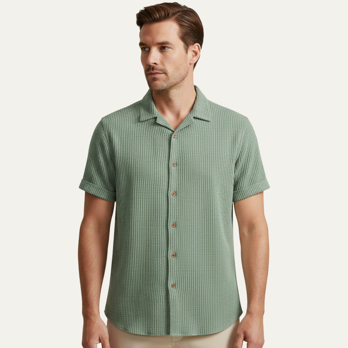 Oliver | Waffle Knit Short Sleeve Button-Up Shirt
