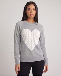 Serafina | Women's Heart Motif Crew Neck Jumper Grey