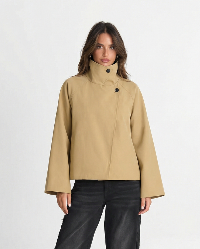 Camille | Lightweight Jacket Beige Cropped Funnel Neck
