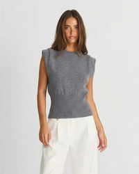 Thea | Knitted Vest Grey Sleeveless Ribbed Fitted Top