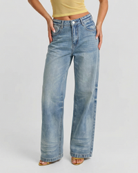 Bea | Wide Leg Jeans Light Blue High Waisted Vintage Faded