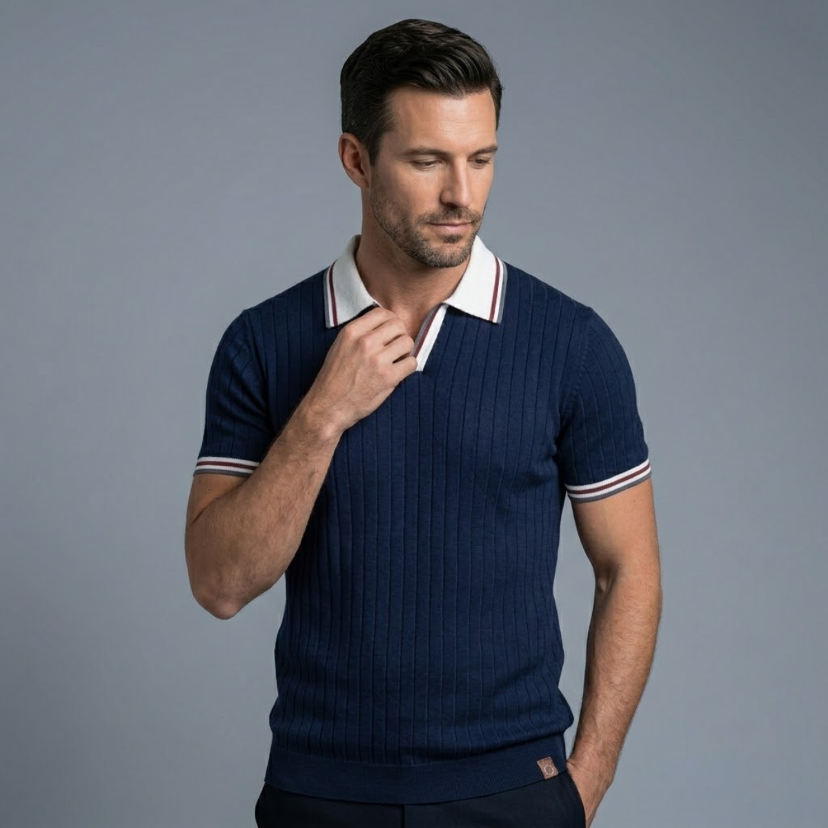 Heath | Ribbed Knit Short Sleeve Polo Shirt